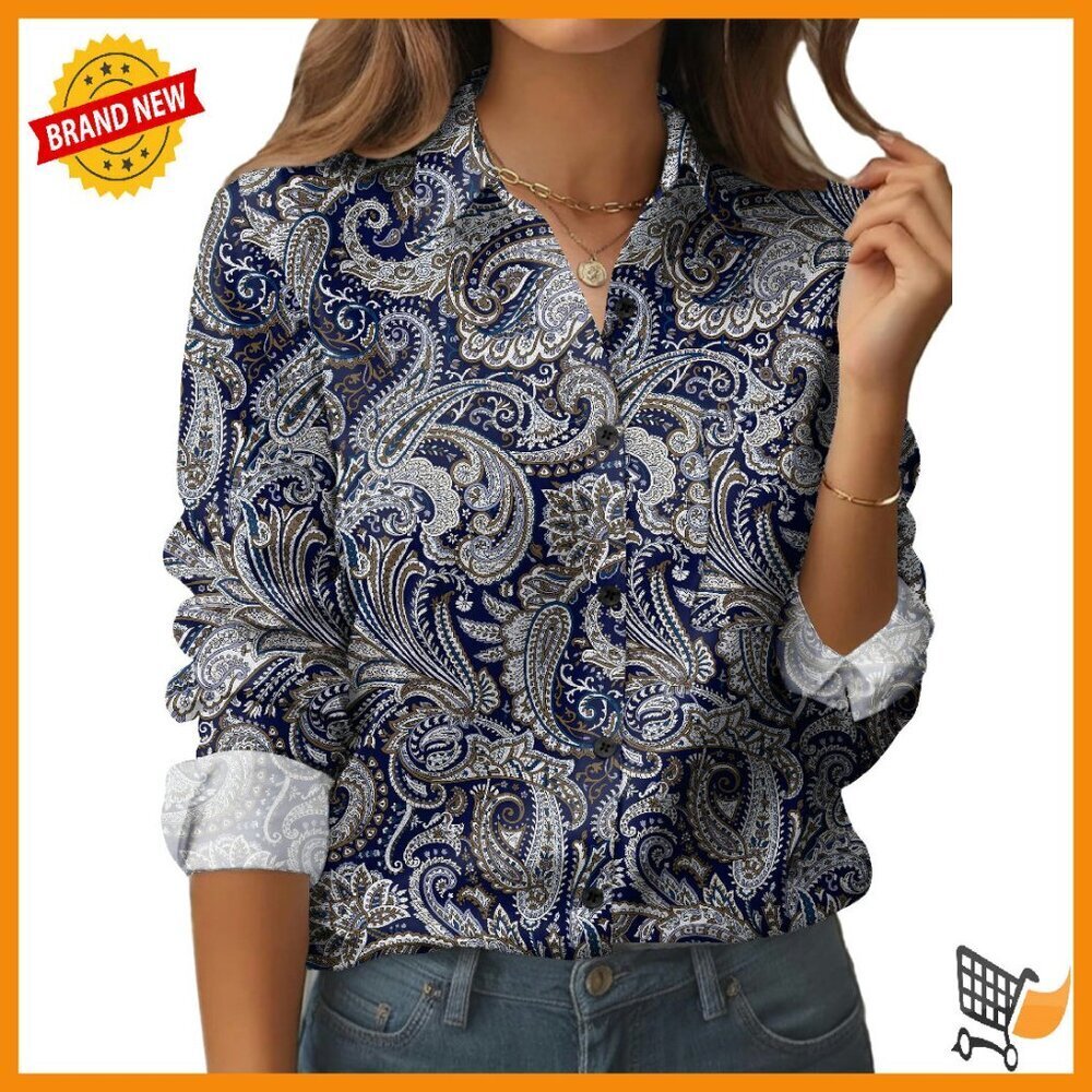 Floral Button Down Blouse Long Sleeve Business Casual Work Top with Pocket